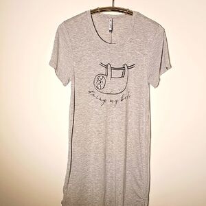 Gray Graphic Sleep Shirt with Sloth Design..by‎ Wallflower. Size Meduim